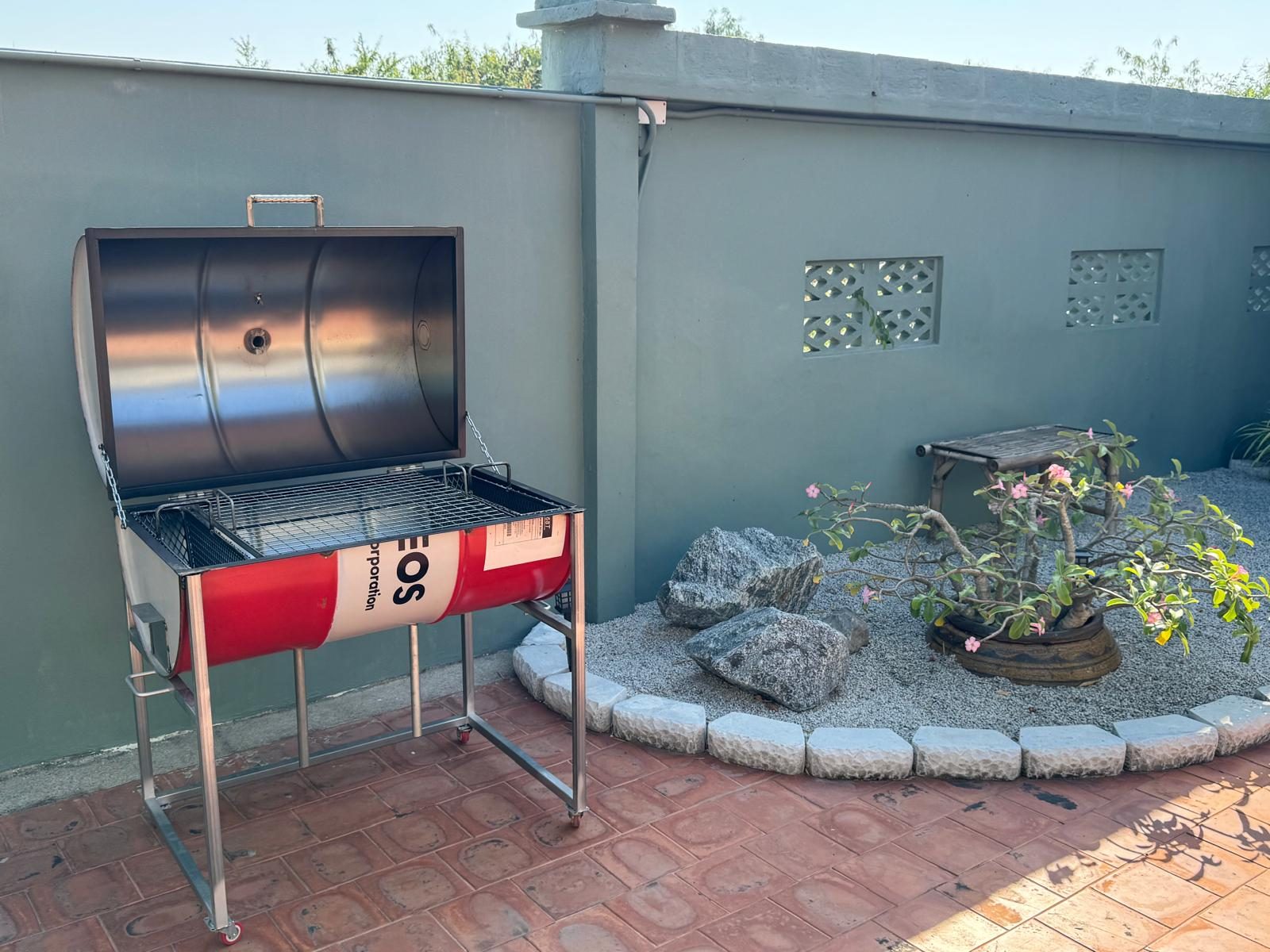 The barbecue in the garden, lit and ready